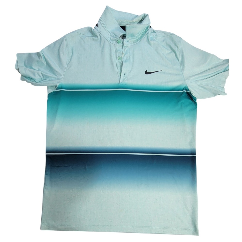 Nike Golf Mens Dri-FIT Polo Shirt Aqua Blue Teal Gradient Stripe Size M‎